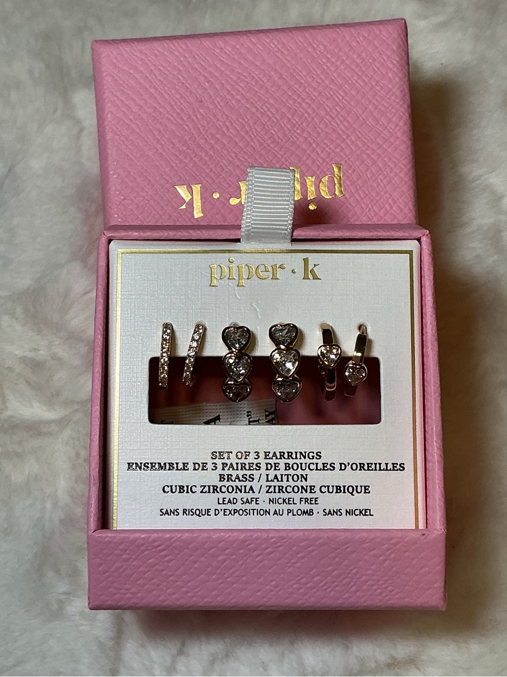 Piper Pink and Silver Cubic Zirconia Earring Set - 3 Pairs